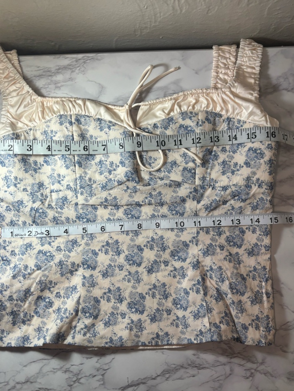 Astr The Label Floral Square Neck Tank Top in Cream & Blue - Picture 9 of 12